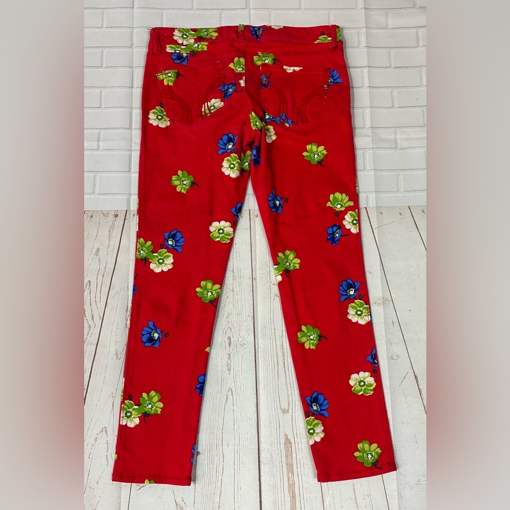 COPY - Hollister Jeans Womens Low Rise Skinny Sz 5 - 27 Red With Flowers Floral…
